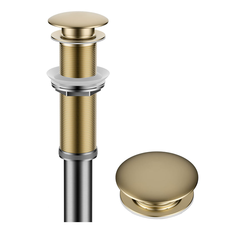 KRAUS Bathroom Sink Pop-Up Drain Assembly in Brushed Gold for Vessel Sinks and Sinks without Overflow, with Extended Thread for Thicker Countertops, PU-L10BG 10 3/4 Inch