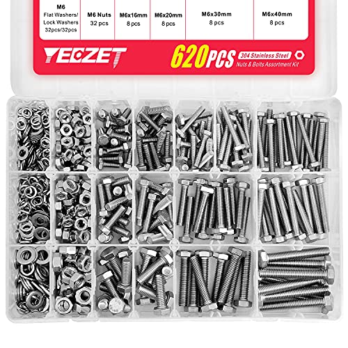 620PCS M4 M5 M6 Heavy Duty Bolts and Nuts Assortment Kit, 304 Stainless Steel, Includes 13 Most Common Sizes 620PCS m4 m5 m6 Bolts and Nuts Kit