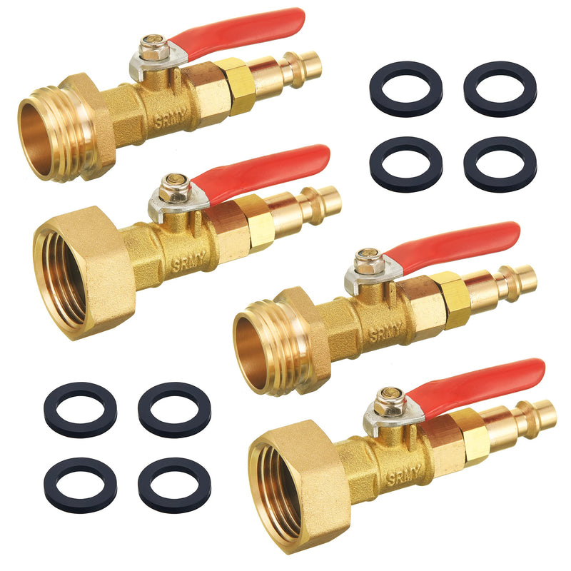 M MINGLE RV Winterize Blowout Adapter Kit 4 PCS with 1/4" Quick Connect Plug and 3/4" Garden Water Hose Threading, Winterize Quick Adapter with Ball Valve for RV Boat Camper Trailer