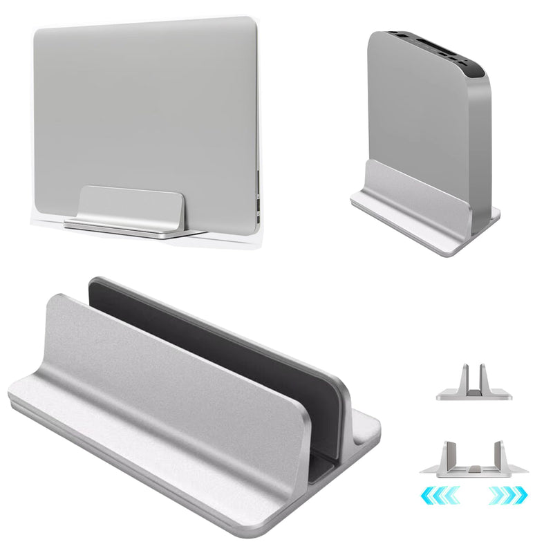 Vertical Laptop Stand Holder, Desktop Aluminum Notebook Stand with Adjustable Dock Size(Up to 17.3 inch) Compatible with All Lenovo/MacBook Pro/Air Dell Hp Surface iPad Gaming Laptops(Silver) Silver