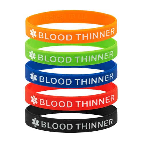 Medical ID Me 5pcs Blood Thinner Silicone Wristband Medical Awareness Bleeding Risk Warfarin Large 20cm