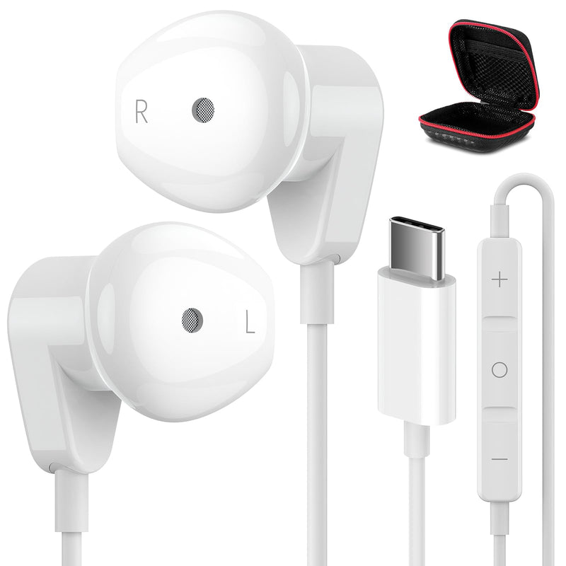USB C Headphones for iPad Pro iPhone 15 Pro 16 Pro,USB Type C Earphones HiFi Stereo USB C Wired Earbuds Microphone Volume Control for Samsung S23 Ultra S22 S21 Note20 A54,Pixel 9 8 7 6 6a 5 4,OnePlus9 White