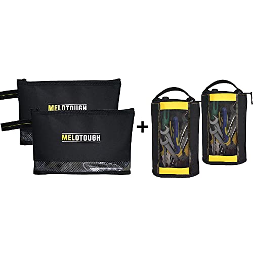 MELOTOUGH 2 PACK Tool Zipper bag Durable Storage Organizer + 2PACK Fastener bag with Mesh Window and Hanging Grommets