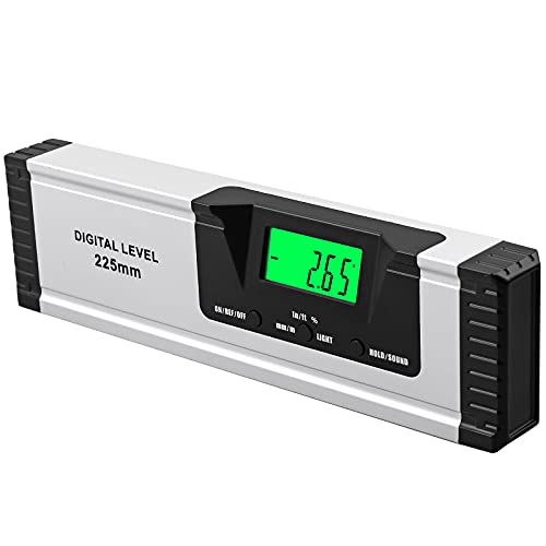 Neoteck Spirit Level Digital LCD Spirit Level Magnetic 225 mm Aluminum Protractor with LCD Display, Audio Display, 4 Adjustment Modes Inclinometer