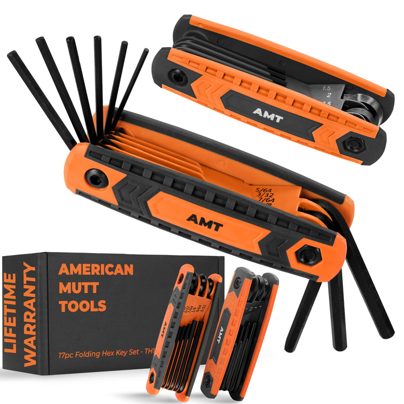 AMERICAN MUTT TOOLS 17pc Folding Allen Wrench Set – SAE and Metric Allen Key Set – Folding Hex Key Set, Allen Wrenches Sets, Metric Allen Wrenches Set, Hex Wrench Set, Llaves Allen Set, Hex Tool Set 17pc Folding Hex Key Set