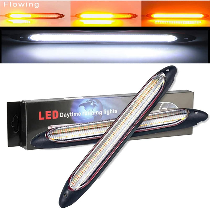 YSY Led Car DRL Daytime Running Lights Strip Waterproof 12V Auto Headlight Sequential Turn Signal Yellow Flow Day Light Universal 2Pcs (15.5cm, white and yellow) 15.5cm