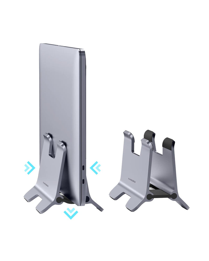 Hagibis Vertical Laptop Stand Desktop for Desk Gravity Locking Holder Dock Save Space Improves Airflow for MacBook Pro, Mac mini, Surface, HP, Dell, Chrome Book (Grey Alloy) Grey Alloy