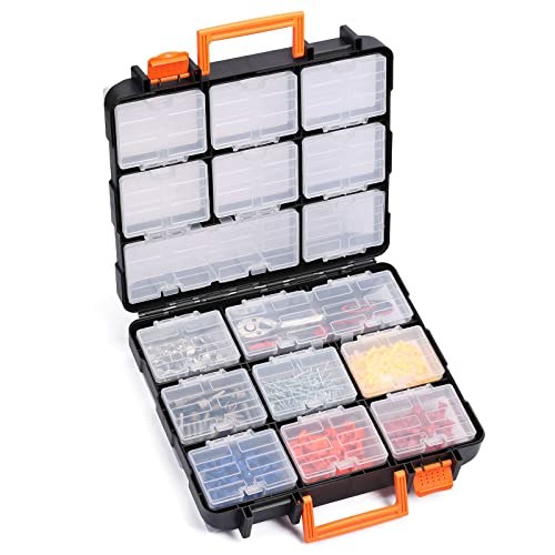 Mayouko 16 Compartments Detachable Toolbox Organizer,Hardware Organizer Box with Removable Sections,Carrying Storage Case for Patts,Screws,Bolts,Nuts,Toys 13.5"L x 12"W x 5"H