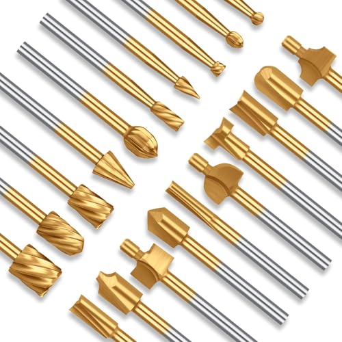 EEEKit 20 Piece Wood Carving Drill Bit Set, HSS Rotary Burr Milling Cutter Wood for Rotary Tool with 3 mm Shank
