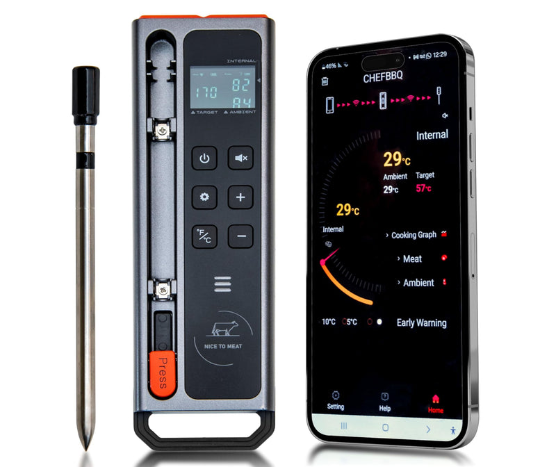 WiFi and Bluetooth Meat Thermometer Digital Wireless - Long Range Connection with Built-in Temperature Display, Meats Probe, Bluetooth Digital Wireless Meat Thermometer for Grilling, Smoking, Cooking