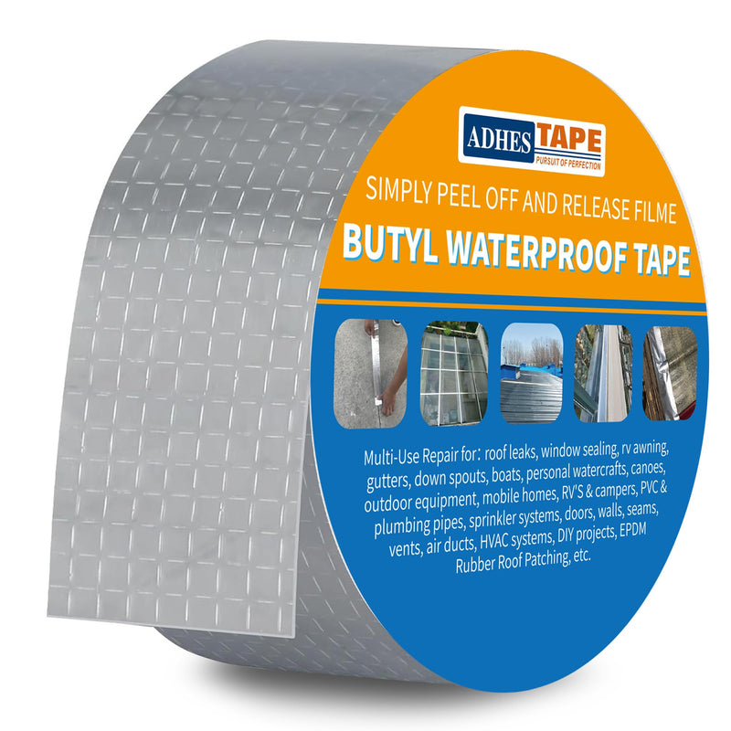 ADHES Butyl Tape Waterproof Tape, 2 inch x 16 feet, Aluminum Foil Tape Butyl Sealant Tape for RV Repair, Window, Silicone, Boat and Pipe Sealing, Glass & EDPM Rubber Roof Patching, Silver 50mm x 5m 1