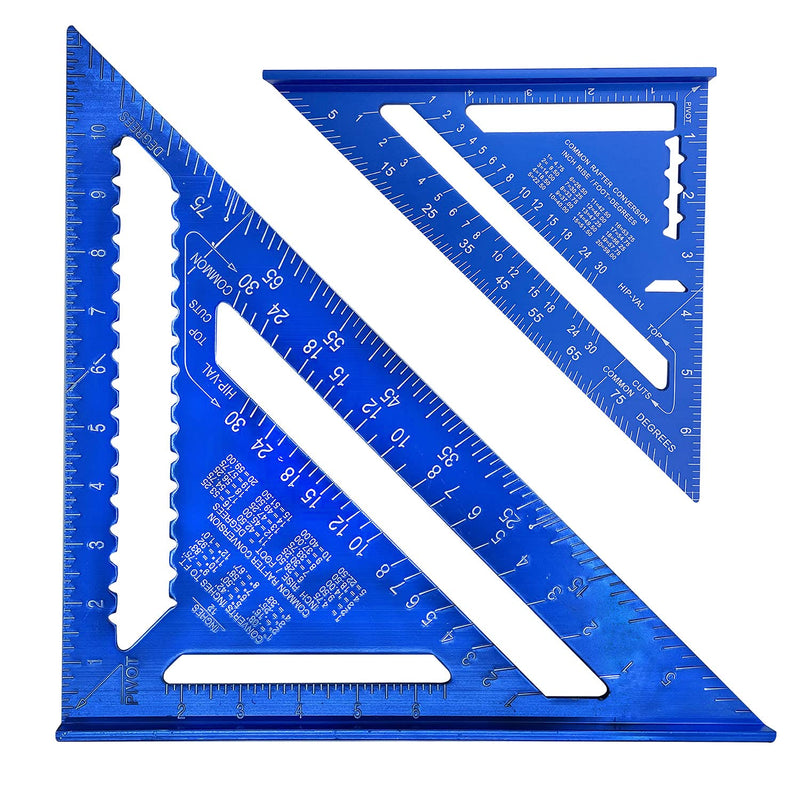 ASNOMY Imperial Triangle Ruler - 7 Inch & 12 Inch Blue Aluminum Alloy Rafter Square Protractor, High Precision Layout Measuring Tool for Engineer Carpenter Imperial Style Blue