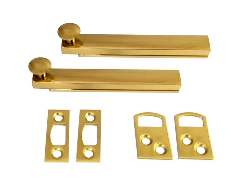 QCAA Heavy Duty Solid Brass Concealed Surface Bolt, 4", Polish Brass,(2 Pack), Made in Taiwan 2 Pack Polished Brass