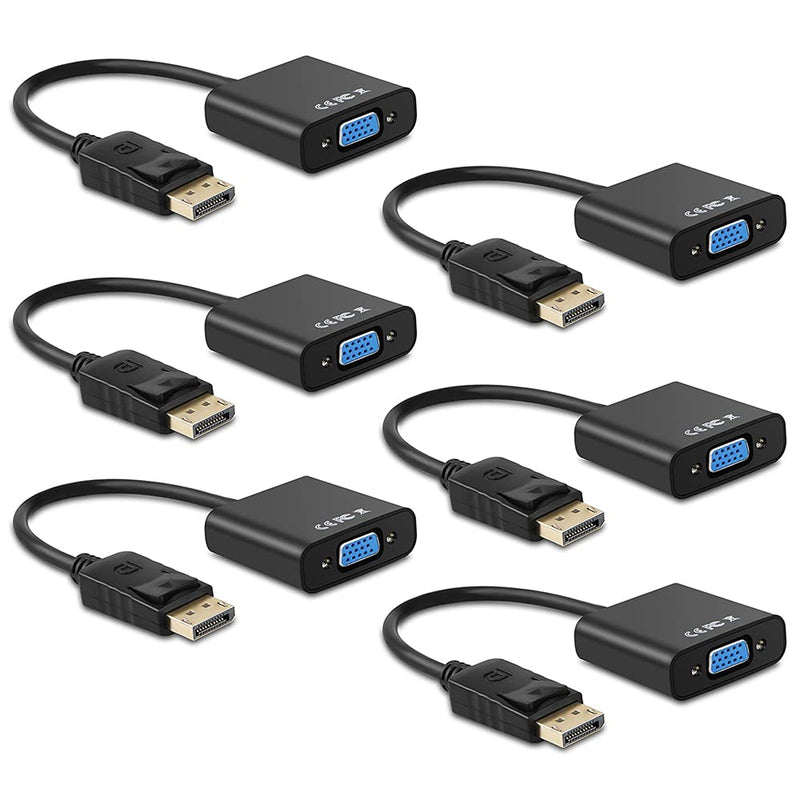 Display Port to VGA, Multi-Pack Gold-Plated DisplayPort to VGA Converter Adapter (Male to Female) for Computer, Desktop, Laptop, PC, Monitor, Projector, HDTV, HP, Lenovo, Dell, ASUS and More (6-Pack) 6-pack