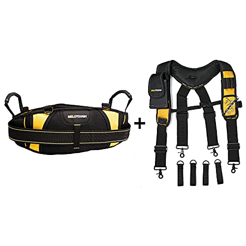 MELOTOUGH 1PACK Magnetic Suspenders Tool Belt Suspenders with Large Moveable Phone Holder, Pencil Holder, Adjustable Size Padded Suspenders + Padded Electrician Tool Belt Tradesman Pro Padded Tool Bel
