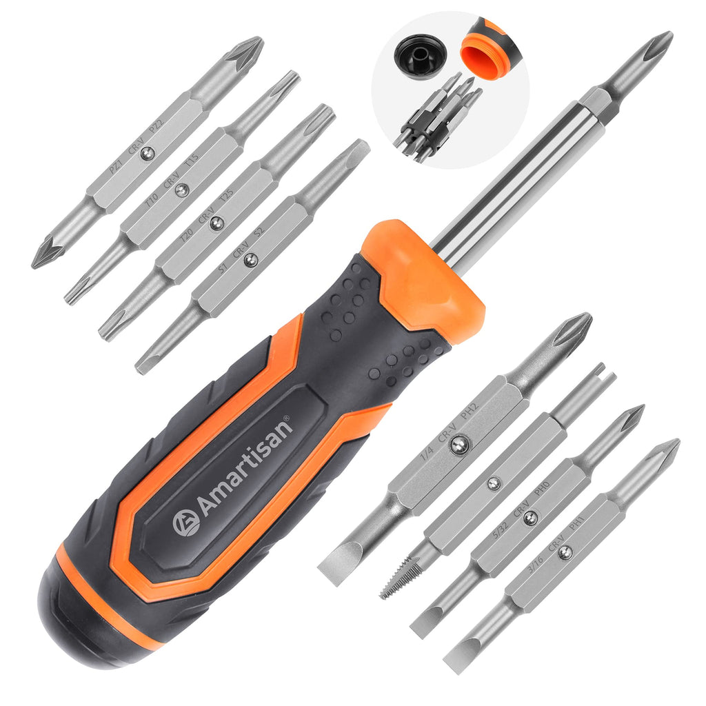 Amartisan 18-in-1 Multi-bit Screwdriver Set Tool All in One, Portable Multi-Purpose Screwdriver, Slotted/Philips/Pozi/Torx/Square,Nut Driver Orange