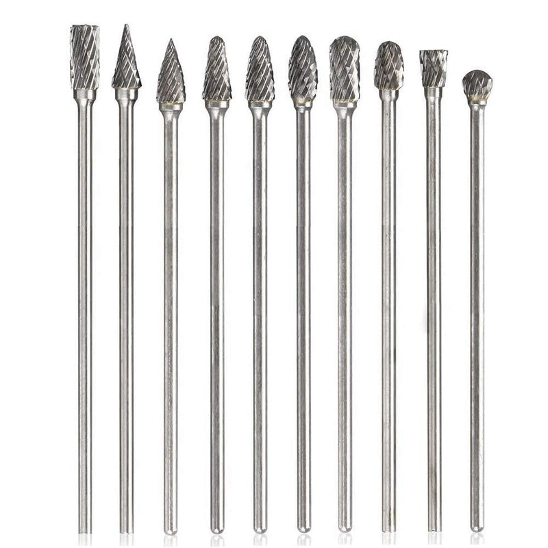Mesee 10 Piece Rotary Burr Set, Tungsten Steel Burr, Rasp Set, Carbide Burr, Woodworking Grinding Head, Rotary Tool Tungsten Steel Grinder for Carving, Engraving, Drilling, 100 mm