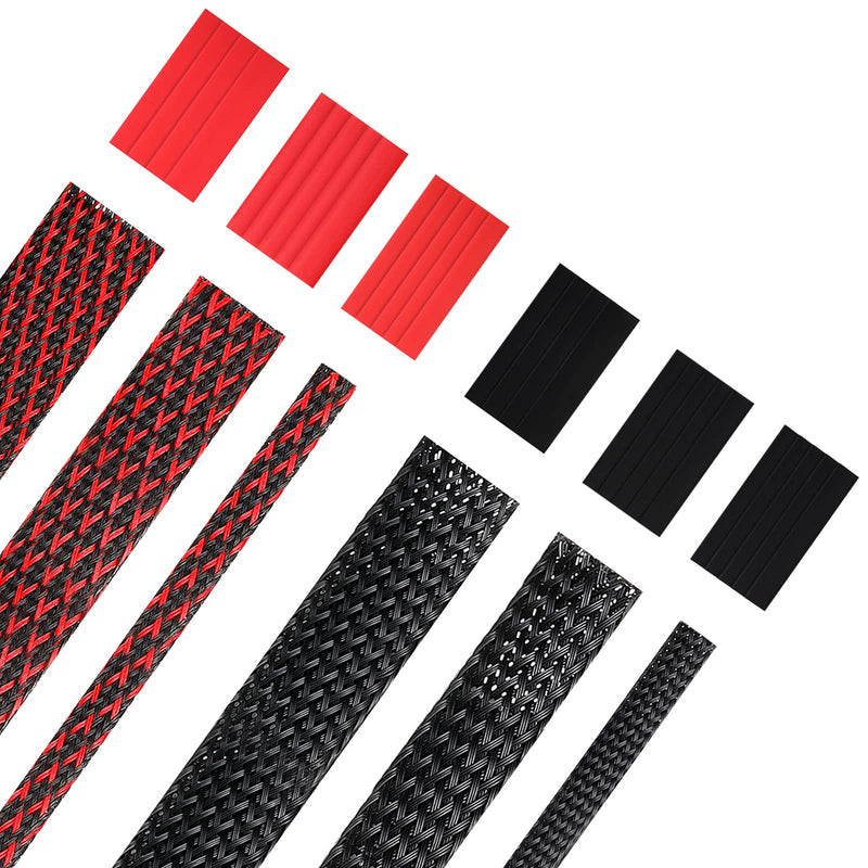 96ft Wire Loom Braided Cable Sleeve Covers Cord Management with 127 Pieces Tube Heat Shrinkable for Audio Video Cable Cord Protectors from Pets (Black and Red,1/2 Inch, 1/4 Inch, 3/8 Inch) 1/2 Inch, 1/4 Inch, 3/8 Inch Black and Red