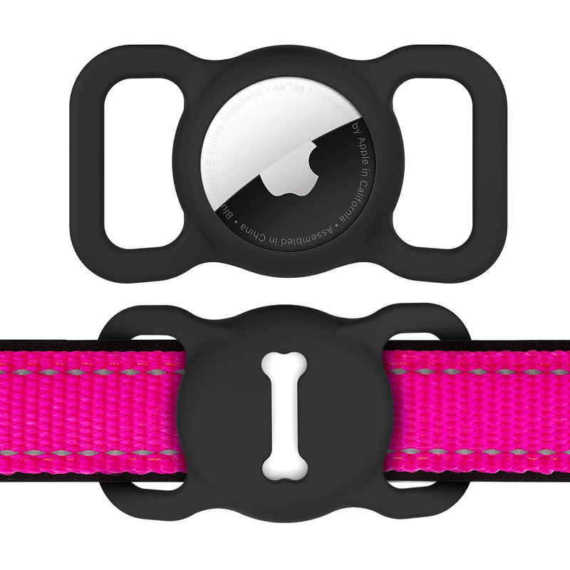 Airtag Dog Collar Holder, DLENP Silicone GPS Tracking Accessories Protective Cat Collar with Bone Pattern (1 Pack(Black)) Black