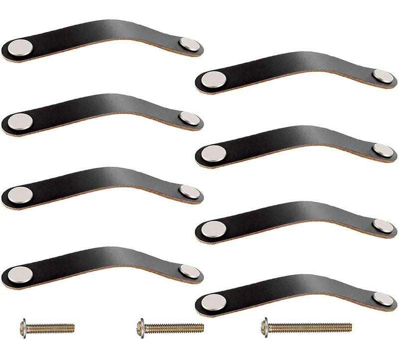 8 Pack 200mm Lengthened Soft Genuine Leather Drawer Pulls Handle,Wardrobe Cabinets Kitchen Closet Knobs Door Pulls Handles knobs with Screws,Home Decoration, Handmade (8 Pack, 7.9" - Black) 8 Pack