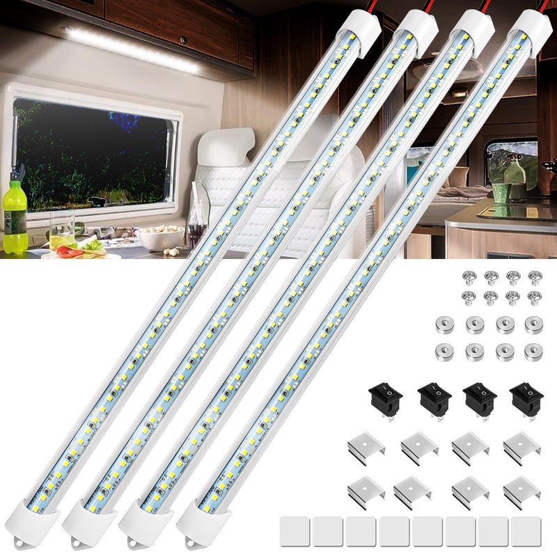 Linkstyle 4PCS 12V Interior LED Light Bar, 48 LEDs 700LM 6500K 12V LED Light Strip Christmas Lights with Switch, Enclosed Trailer Lights for Car Truck Camper Van RV, White DIY Switch