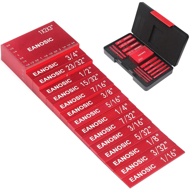 EANOSIC Setup Blocks Height Gauge Set, 15pcs Precision Aluminum Setup Bars for Router and Table Saw Accessories Woodworking Set Up, Bars Include Laser Engraved Size Markings 15 Pcs-INCH