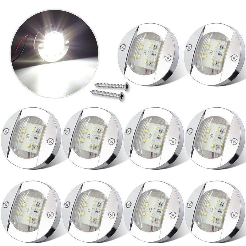 ALFU 10Pcs White DC 12V 3 Inch Round Marine Boat Interior Lights Transom Mount Led Stern Anchor Lights LED Night Fishing Lights IP67 Waterproof Deck LED Courtesy Light 10Pcs(White)