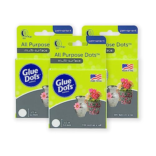 Glue Dots, All Purpose Dots, Permanent, Multi-Surface, Double-Sided, 1/2", .5 Inch, 900 Dots, DIY Craft Glue Tape, Sticky Adhesive Glue Points, Liquid Hot Glue Alternative, Clear, 3 Pack (Pack of 3) All Purpose Roll 3-Pack