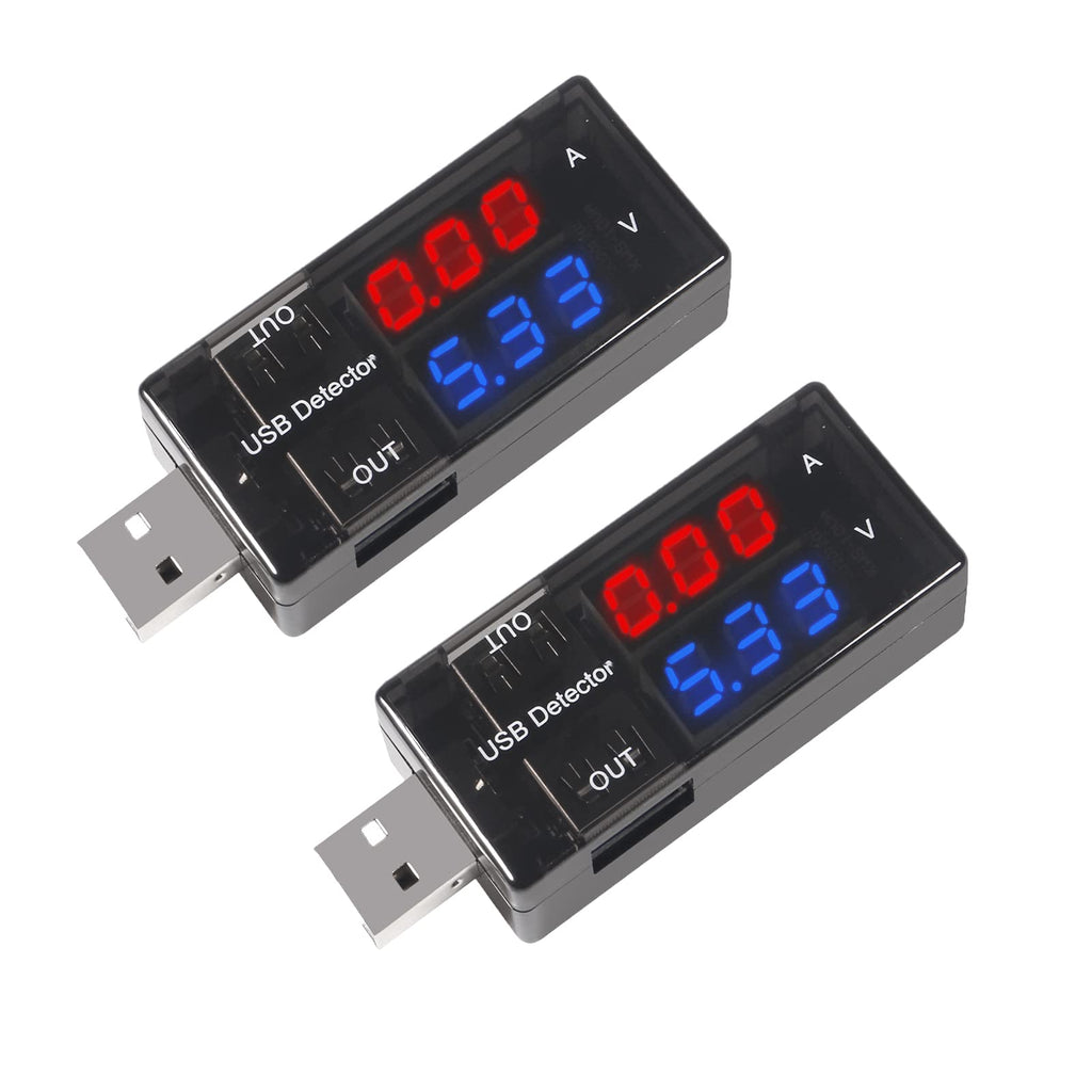 2PCS Dual USB Current Voltage Charging Detector Voltmeter Ammeter Charger Doctor USB Tester DC LED Display (Color: Red & Blue)