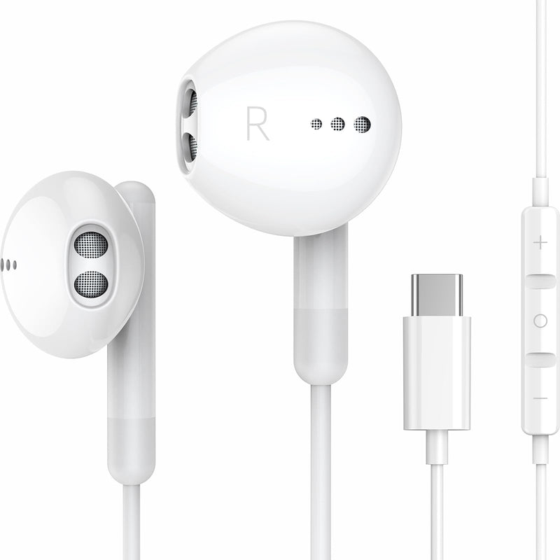 USB C Headphones for iPhone 16 15 Pro Max Plus iPad Pro USB C Earphones with Microphone Volume Control USB C Wired Earbuds USB Type C Earphone for Google Pixel 8 7 6A 5 Samsung S24 S23 S22 S21 S20 A55 White