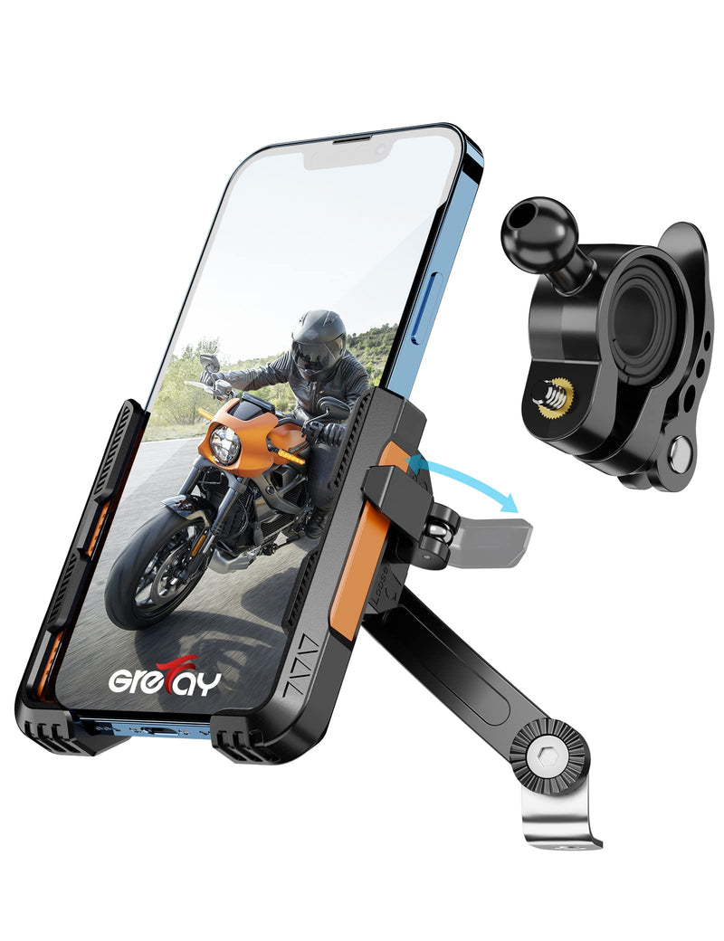 Motorcycle Phone Holder Handlebar Mount Motorbike Phone Holder Rearview Mirror【2 Connection Methods+1S Quick Disassembly】 with 360 Rotate for 4.0-7.0 inch Smartphone