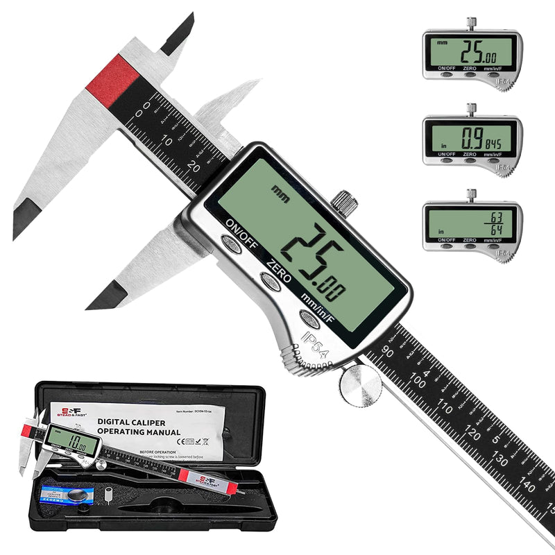 S&F STEAD & FAST Digital Caliper Measuring Tool 6 inch with Extra Large LCD Screen, Stainless Steel Micrometer Caliper Digital IP54, Measures Inch Mm Fraction for Workshop, 3D Printing DCXD6-SS-54