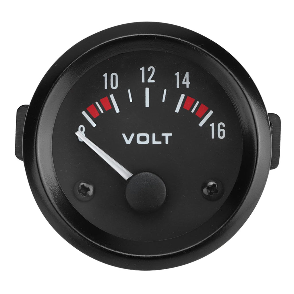 Aramox Voltmeter, 12V Car Voltage Gauge of 52mm/2in Diameter, Universal Round Voltage Meter Gauge, 8V-16V Measurement Range, BX100007 Voltage Reading Gauge for Boat Marine Car Motorcycle, Black Dial