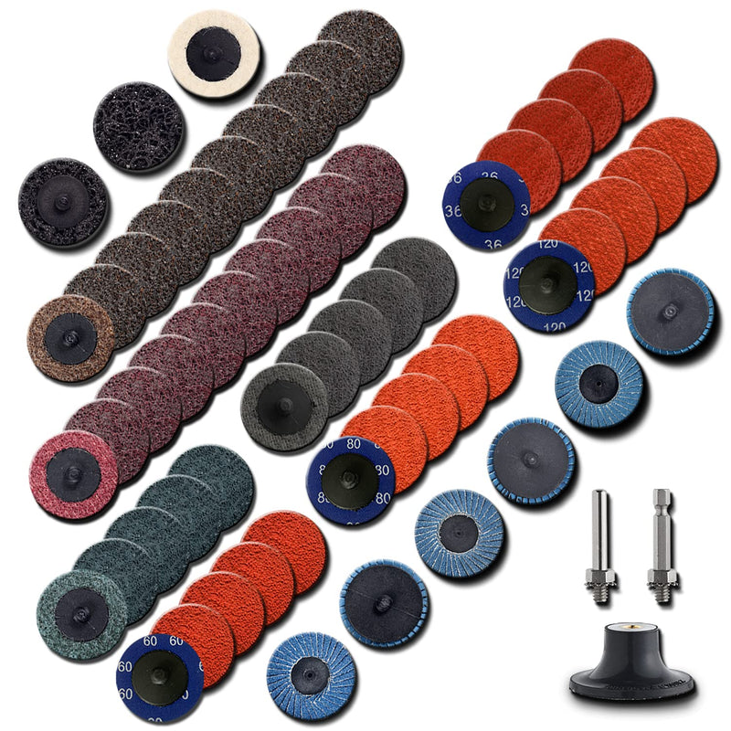 60Pcs 2 Inch Sanding Disc Set, Quick Change Disc Combination, 1/4 Inch Hold Fits Various Grinder. Widely Used for Surface Conditioning, Striping, Polishing, Finishing and Rust Paint Removal 60Pcs Quick Change Discs 2 Inch(Nylon main)