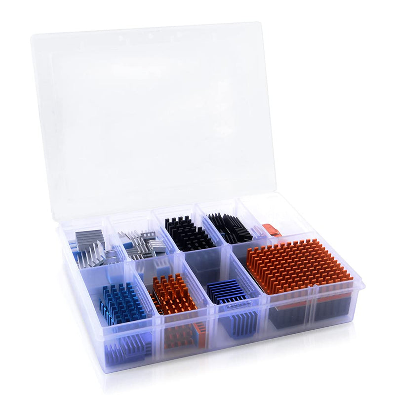 GeeekPi 102 Pieces (12 Different Sizes) Heatsink Kit with Conductive Tape, Aluminum Heatsink Cooler and Copper Heatsink for Raspberry Pi AB B+ 2/3/4