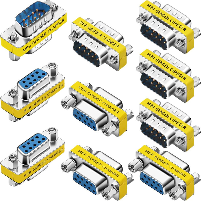 10-Pack 9Pin RS232 Serial Cable DB9 Male to Male/Female to Female Mini Gender Changer Adapter Coupler Connector 10-PACK (5M/M + 5F/F)