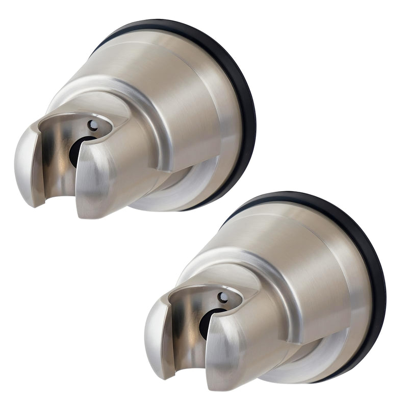 2 Pack Vacuum Suction Cup Shower Head Holder, Removable Shower Head Bracket, Height Adjustable Wall Mount ABS Plastic Suction Holder for Handheld Showerhead, Brushed Nickel 2 Brushed Nickel Finish