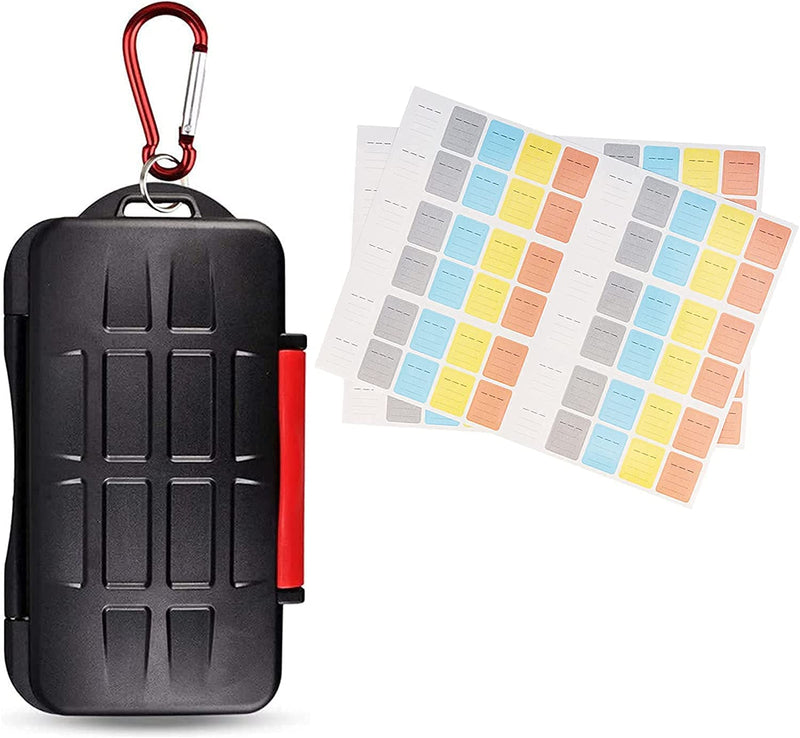 [Australia - AusPower] - Water-Resistant Memory Card Case + 120 Count Card Labels: Camera Memory Card Holder with Memory Card Labels for 12 SD Cards & 12 Micro SD Cards 