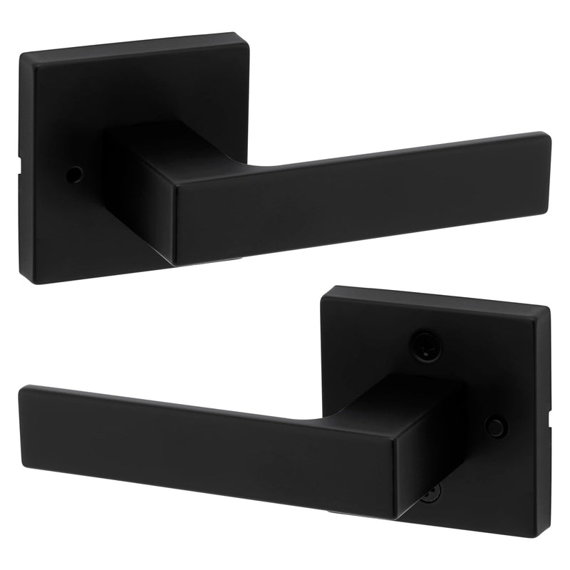 Kwikset Singapore Interior Privacy Door Handle with Lock, Door Lever For Bathroom and Bedroom, Matte Black Reversible Keyless Turn Lock, with Microban Protection 1 Pack