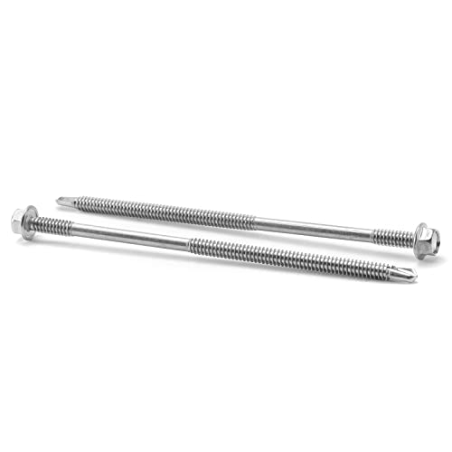 #12 x 5 Sheet Metal Screws 100PCS 410 Stainless Steel Hex Washer Head Fast Self Tapping Screws by SG TZH #12 x 5"