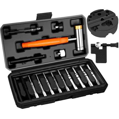 BESTNULE 20pc Enhanced Roll Pin Punch Set with Pivot Pin Tool & Bench Block With Bench Block and Pivot Pin Tool