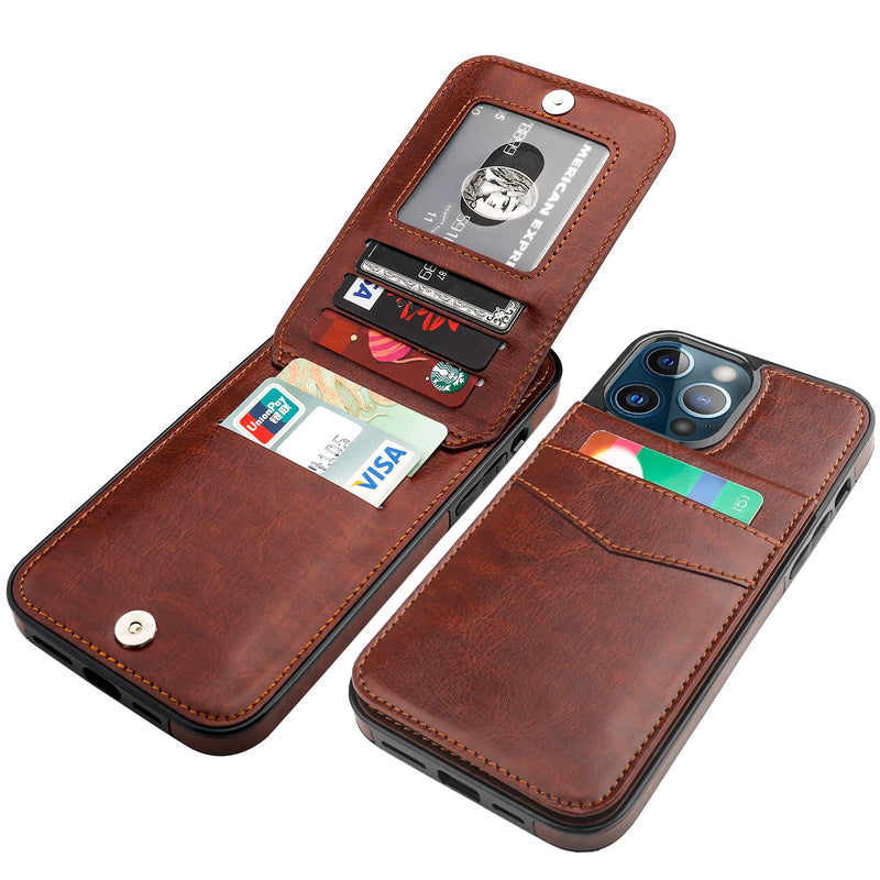 KIHUWEY Compatible with iPhone 13 Pro Max Case Wallet with Credit Card Holder, Premium Leather Magnetic Clasp Kickstand Heavy Duty Protective Cover for iPhone 13 Pro Max 6.7 Inch(Brown) Brown