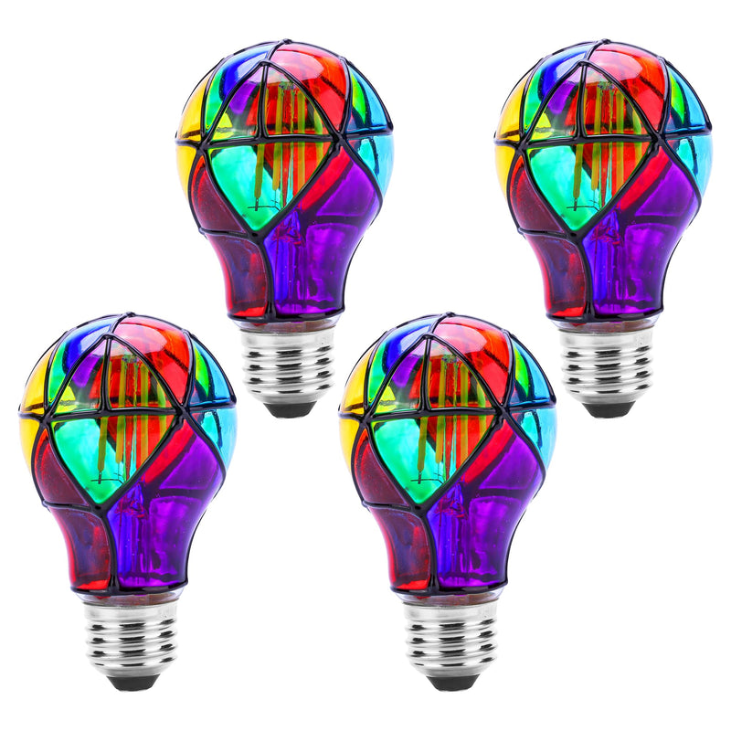 4 Pack Stained Glass Light Bulbs, LED Edison Light Bulb E26 3.5W Replacement Light Bulbs Tiffany Style for Bedroom Living Room Home Christmas Decoration A60