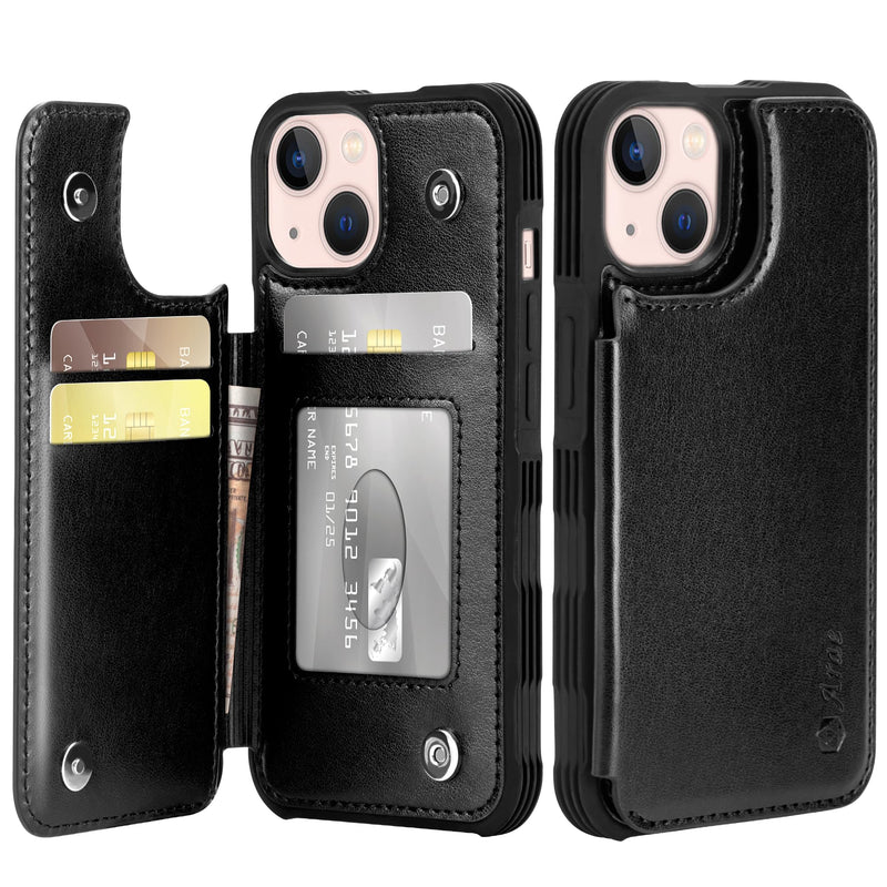Arae for iPhone 13 Case with Card Holder - Wallet Case with PU Leather Card Pockets Back Flip Cover for iPhone 13 6.1 inch, Black iPhone 13 6.1''