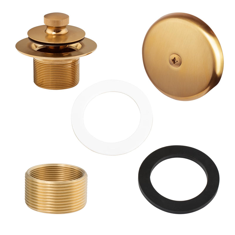 Artiwell Push & Lock Tub Trim Set with Single-Hole Overflow Faceplate, Bathtub Conversion Kit Assembly with Conversion Bar, Universal Fine/Coarse Thread, No Putty Installation (Brushed Gold) Brushed Gold