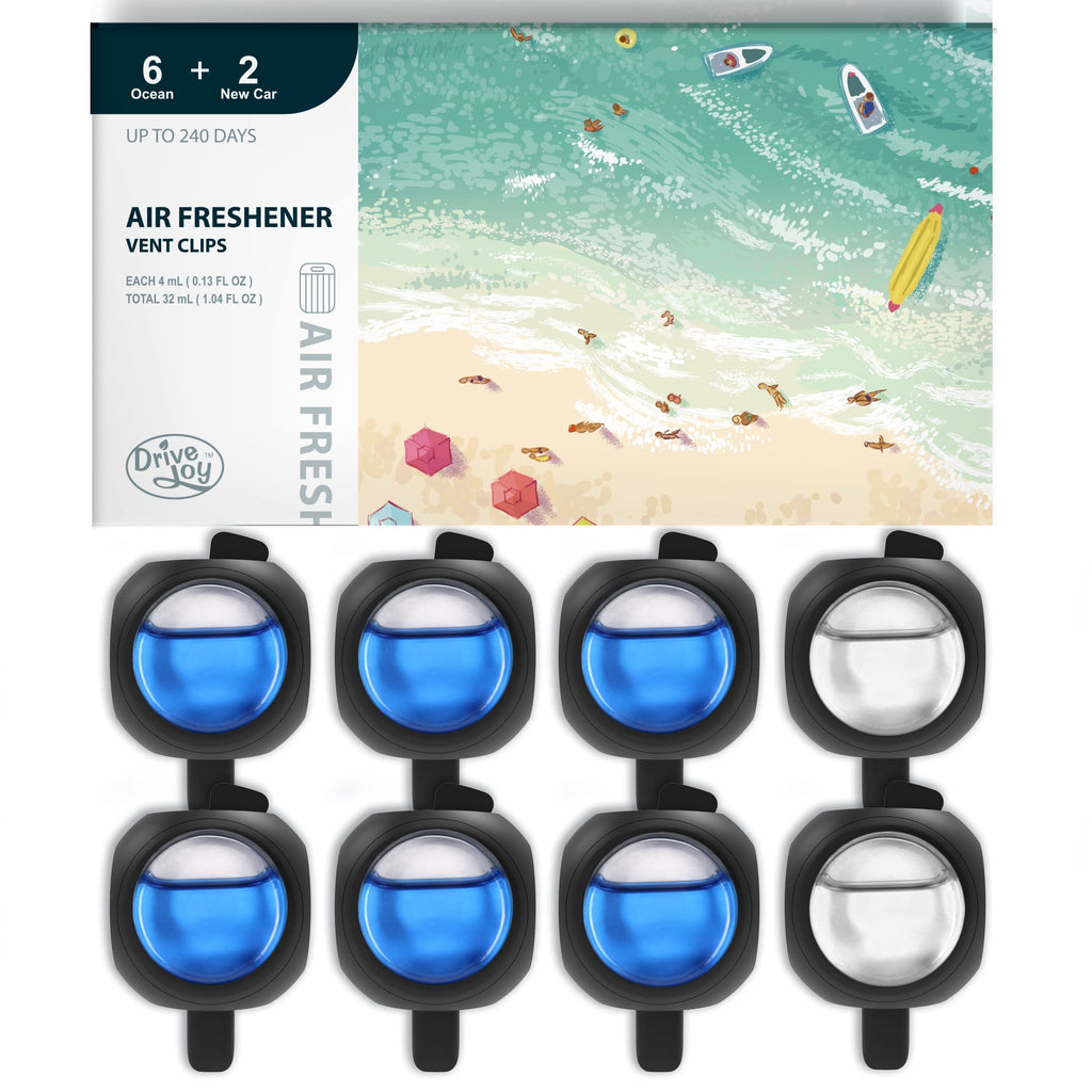 Car Air Freshener Vent Clips, 8 PK, 6 Ocean, 2 New Car Scent, Car Fresheners for Men Women, Up to 240 Days, Long Lasting Air Freshener for Car, Odor Eliminator