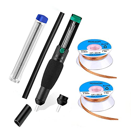 Desoldering Wick, Desoldering Pump, Solder Sucker, Solder Wick, 2 x Solder Braid (2.5mm Width, 1.5m Length), Replacement Tip, Desoldering Pump, Soldering Tool 6-in-1 Set