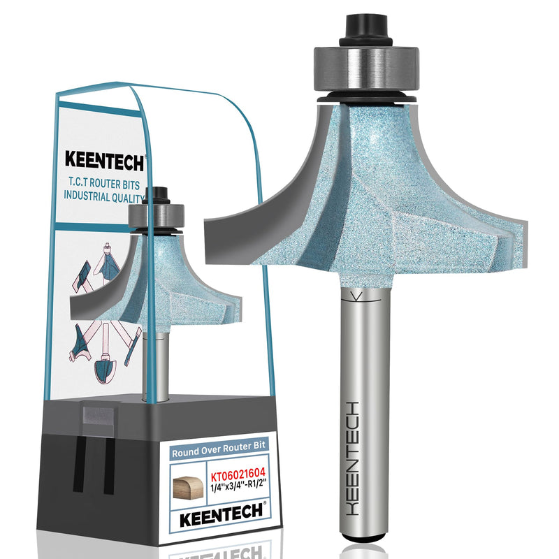 KEENTECH Round Over Router Bit, 1/4" Shank, Edge Forming Router Bit for Wood, Corner Rounding (1/4 Inch Shank , 1-1/2 Inch Diameter , R1/2 Inch Radius) 1/4"(Shank)*3/4"(Depth) -R1/2"(Radius)
