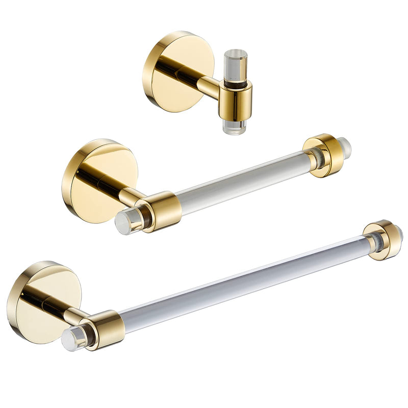 Gold Bathroom Hardware Accessories Set - Acrylic Hand Towel Holder Toilet Paper Holder Towel Hook - Wall Mounted Bath Towel Bar Set 3 Pieces SHUNLI 3-Piece