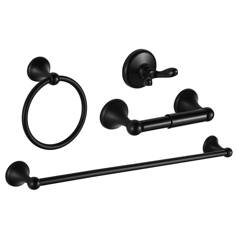 SUNTAI 4 Piece Bathroom Accessory Set(Adjustable Towel Bar, Towel Ring, Toilet Paper Holder,Towel Hook), Wall Mounted Bathroom Hardware Accessories Set,Matte Black